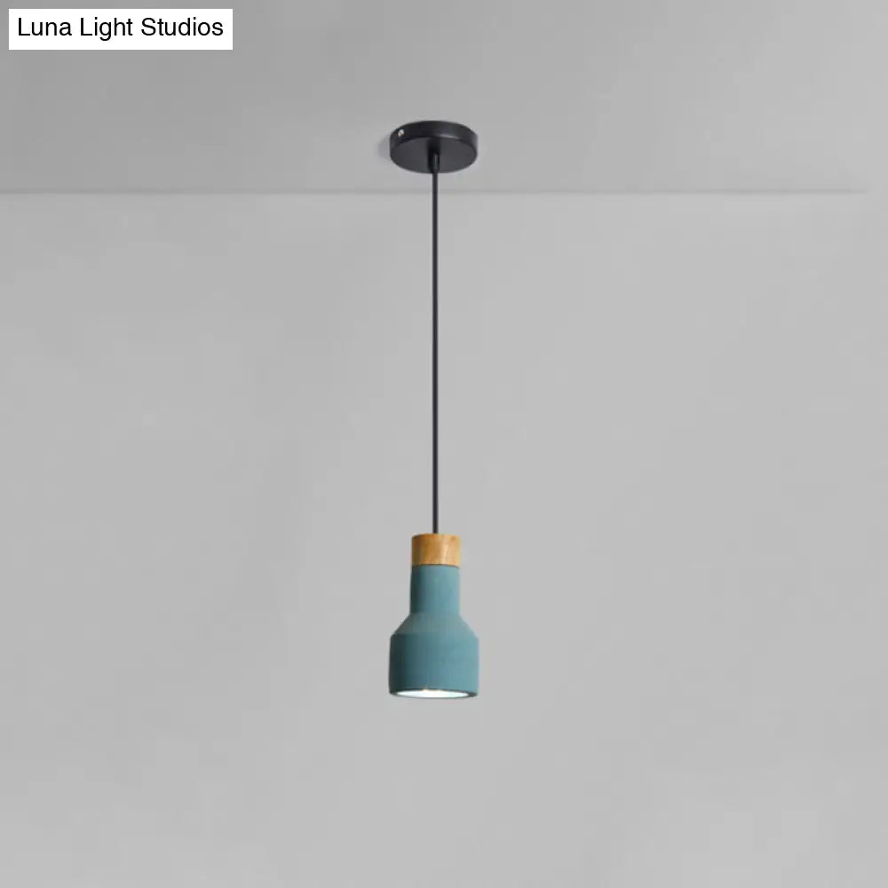 Mini Cement Macaron Pendant Light For Kitchen Bar - Single Green/Grey/Blue With Wood Pendulum