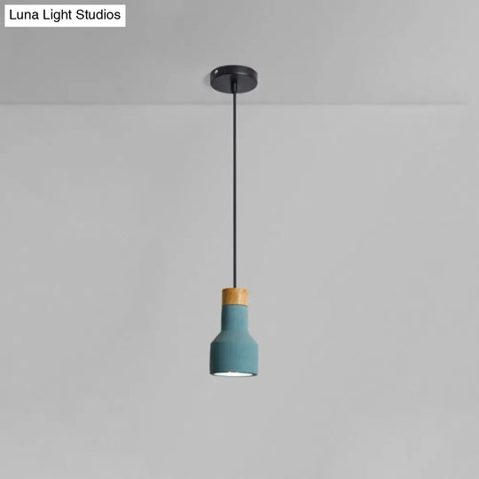 Mini Cement Macaron Pendant Light For Kitchen Bar - Single Green/Grey/Blue With Wood Pendulum