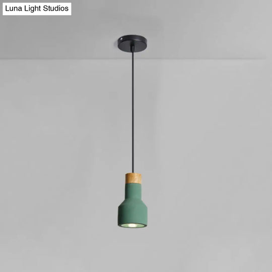 Mini Cement Macaron Pendant Light For Kitchen Bar - Single Green/Grey/Blue With Wood Pendulum