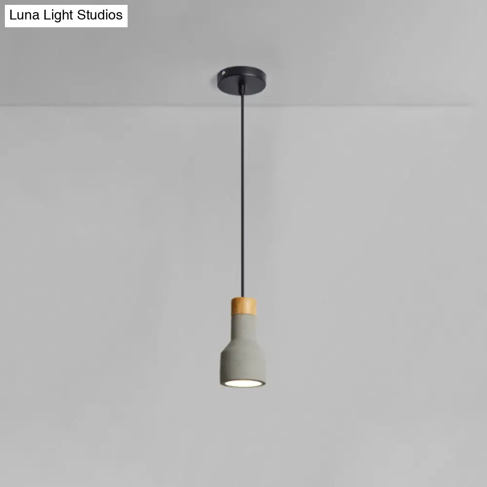 Mini Cement Macaron Pendant Light For Kitchen Bar - Single Green/Grey/Blue With Wood Pendulum