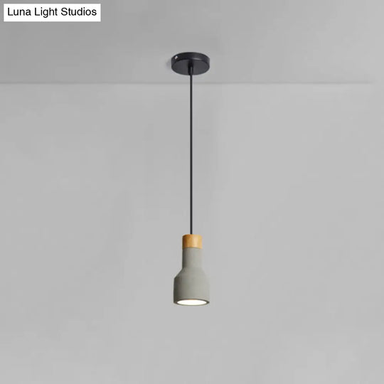 Mini Cement Macaron Pendant Light For Kitchen Bar - Single Green/Grey/Blue With Wood Pendulum