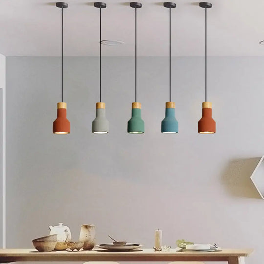 Mini Cement Macaron Pendant Light For Kitchen Bar - Single Green/Grey/Blue With Wood Pendulum Green