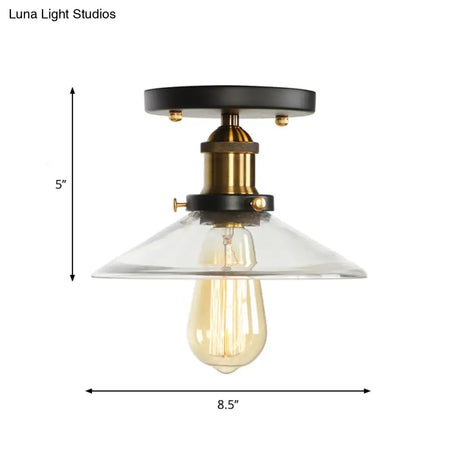 Mini Corridor Semi Flush Light Farmhouse Globe/Pear Ceiling Lamp – Clear Ribbed Glass Black &
