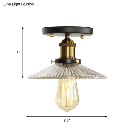 Mini Corridor Semi Flush Light Farmhouse Globe/Pear Ceiling Lamp – Clear Ribbed Glass Black &