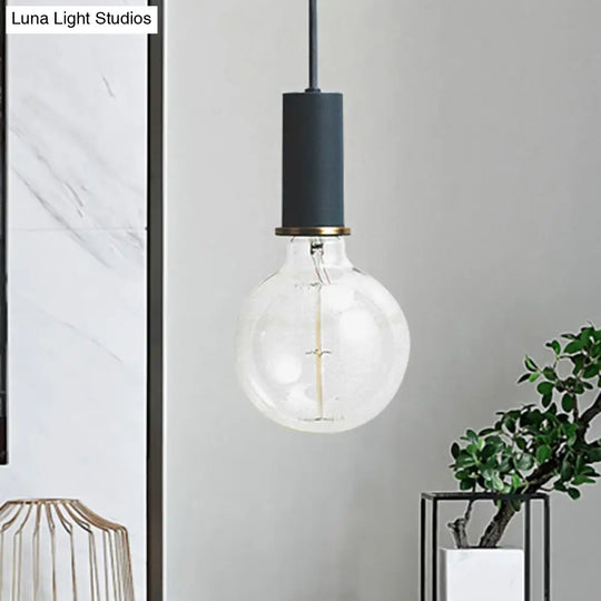 Mini Macaron Loft Metal Pendant Light - Single Hanging Lamp For Cafes Black/Blue/Pink/White
