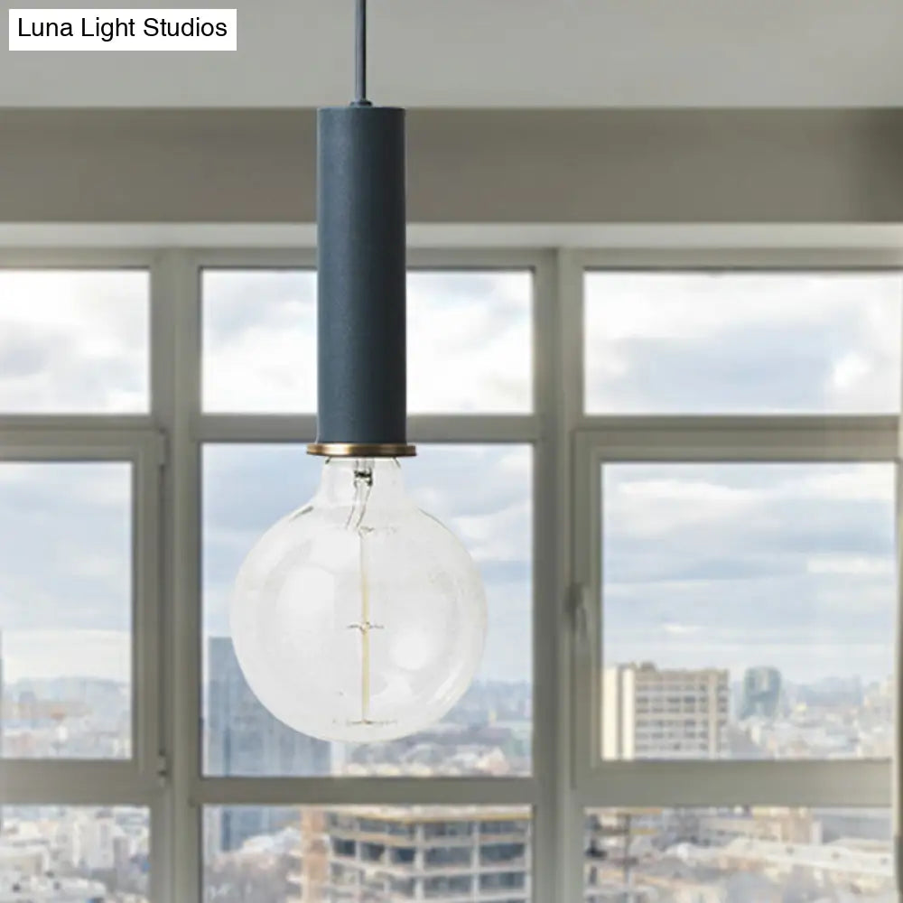 Mini Macaron Loft Metal Pendant Light - Single Hanging Lamp For Cafes Black/Blue/Pink/White Dark