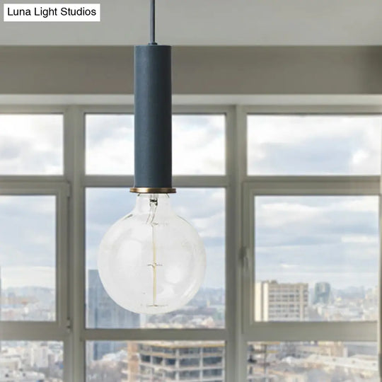 Mini Macaron Loft Metal Pendant Light - Single Hanging Lamp For Cafes Black/Blue/Pink/White Dark