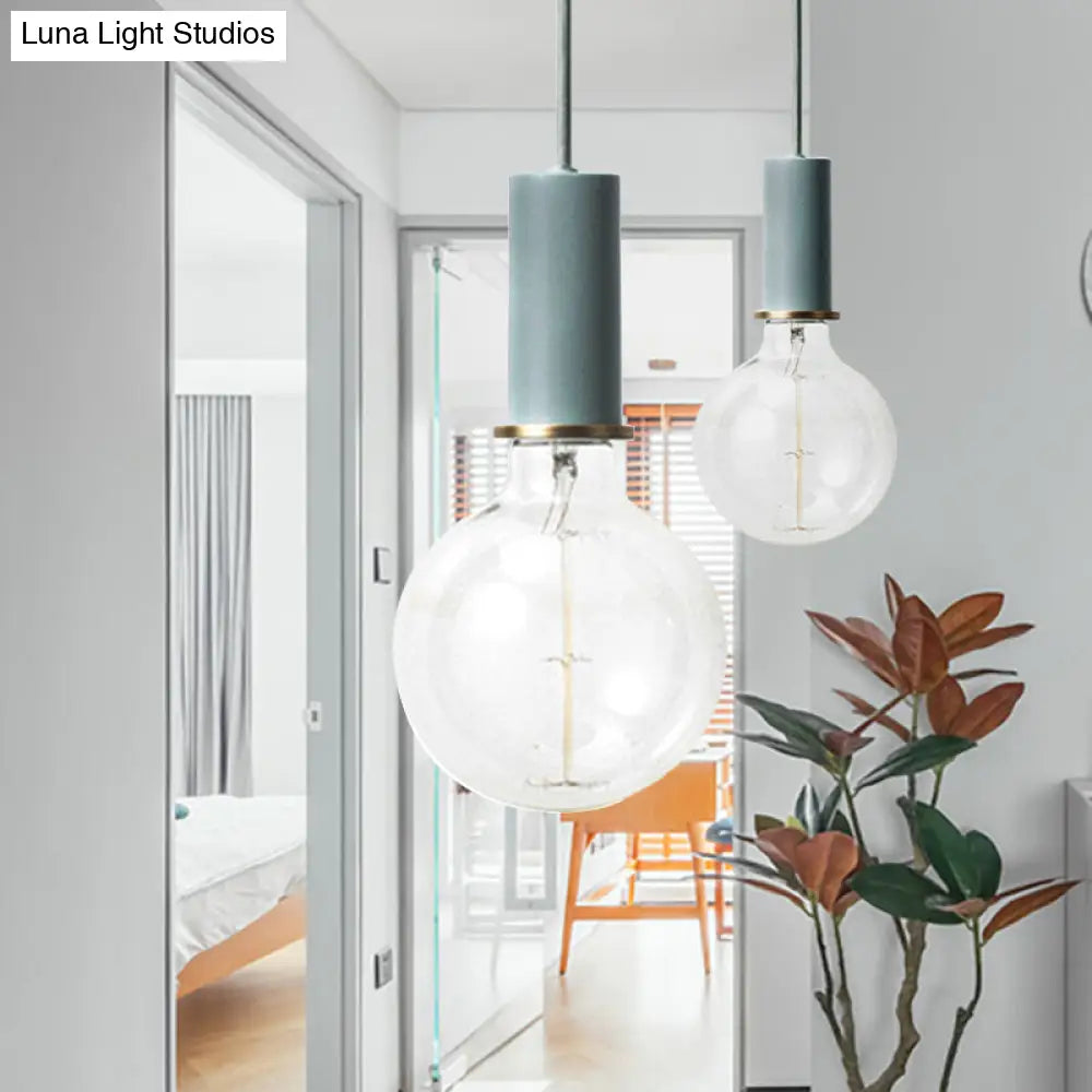 Mini Macaron Loft Metal Pendant Light - Single Hanging Lamp For Cafes Black/Blue/Pink/White Blue / 4