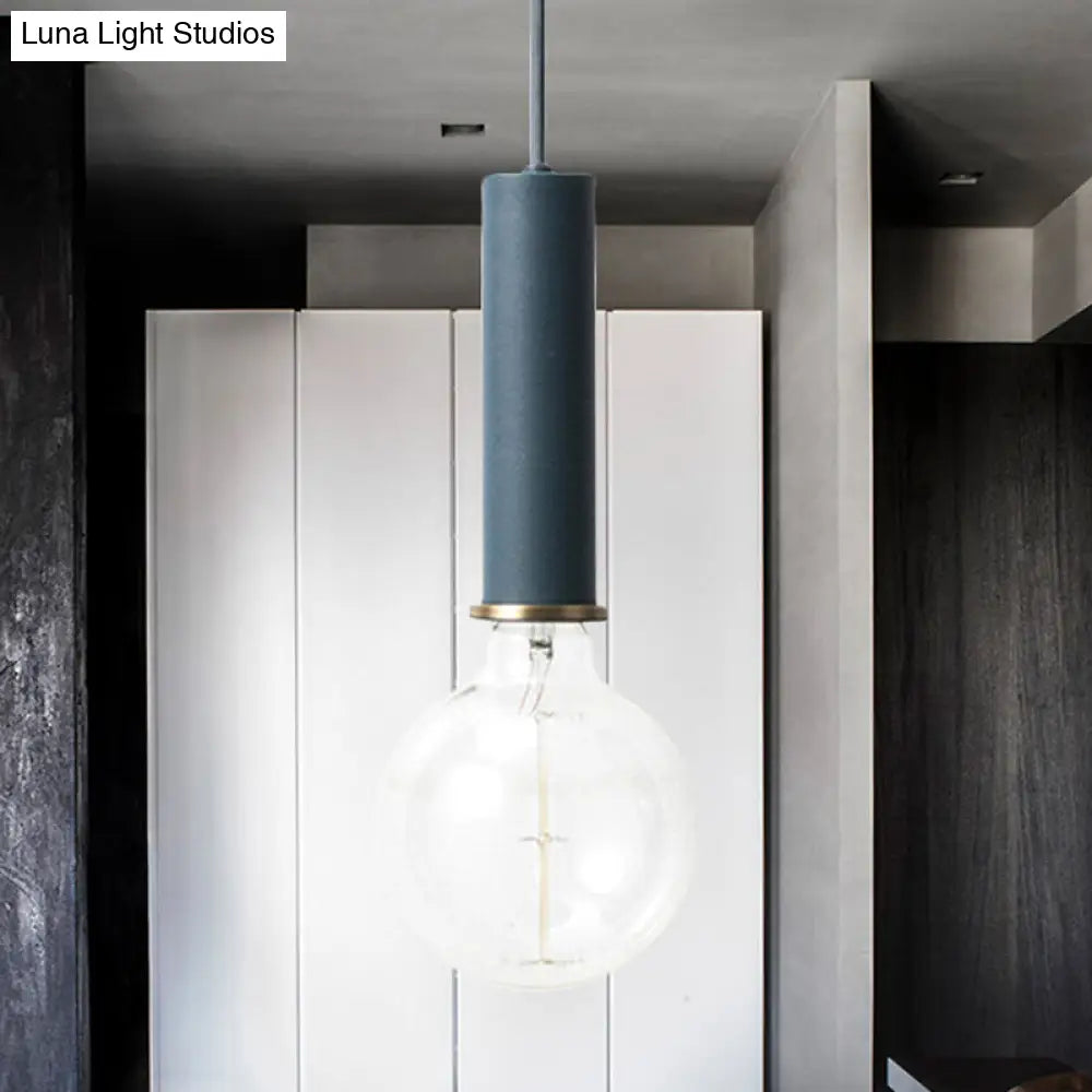 Mini Macaron Loft Metal Pendant Light - Single Hanging Lamp For Cafes Black/Blue/Pink/White
