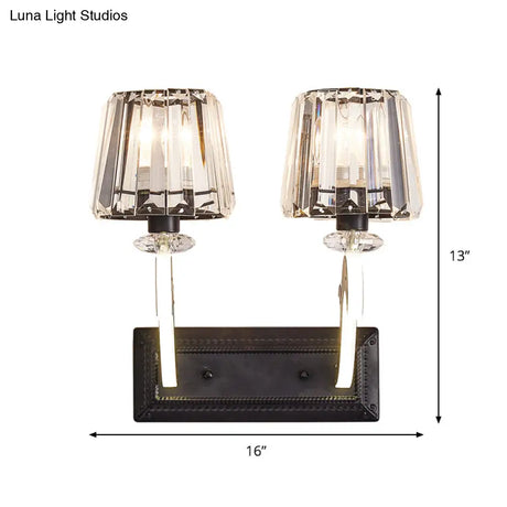 Minimal Black Crystal Wall Lamp With Cone Shade And Mount For Bedroom