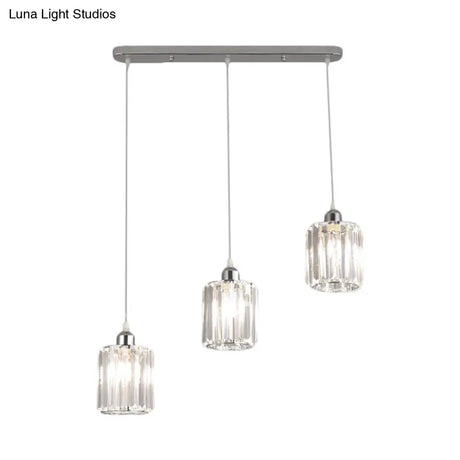 Minimal Chrome Pendant With Clear Crystal Shades - 3-Light Restaurant Ceiling Multi Light