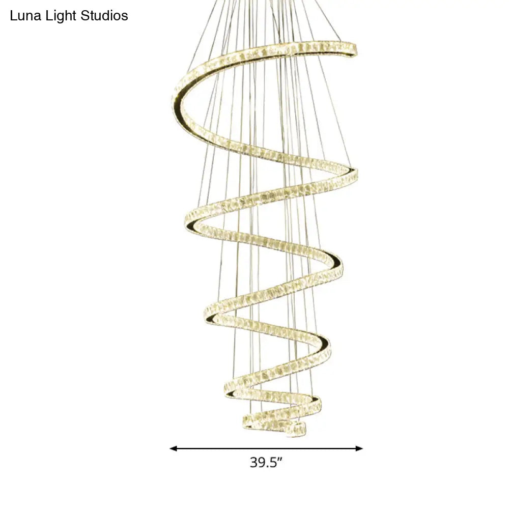 Minimal Clear Crystal Led Pendant Light Kit For Living Room - Spiral Chandelier Lamp
