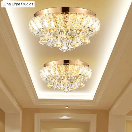 Minimal Crystal Led Flush Mount Ceiling Light - Gold Teardrop Design For Corridors