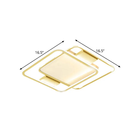 Minimal Dual Rhombus Flush Light - Gold Finish Led Metal Lamp (16.5/20.5 Wide) In Warm/White