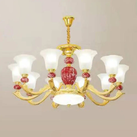 Minimal Frosted Glass Morning Glory Chandelier - Ideal Living Room Hanging Lamp 10 / Red