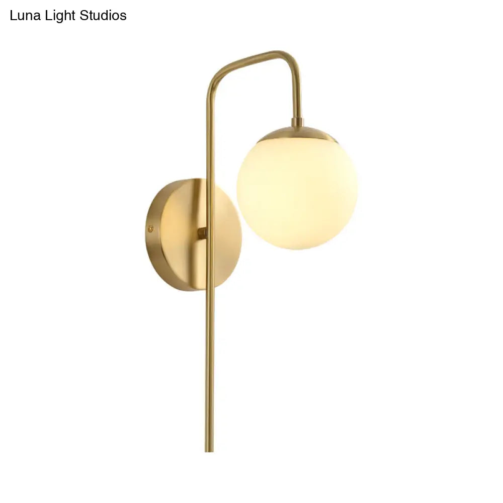 Minimal Frosted Glass Sphere Wall Sconce With Gold Gooseneck Arm - White Lighting Fixture