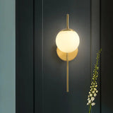 Minimal Frosted Glass Sphere Wall Sconce With Gold Gooseneck Arm - White Lighting Fixture