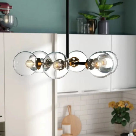 Minimal Gold & Black Bubble Chandelier - 6 Light Glass Pendant Lighting Gold-Black / Clear