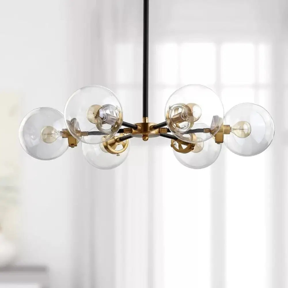Minimal Gold & Black Bubble Chandelier - 6 Light Glass Pendant Lighting Gold-Black / Smoke Grey