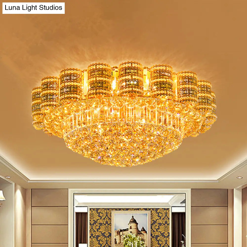 Minimal Gold Flush Mount Ceiling Light With Crystal Ball Accents - 7 Bulbs