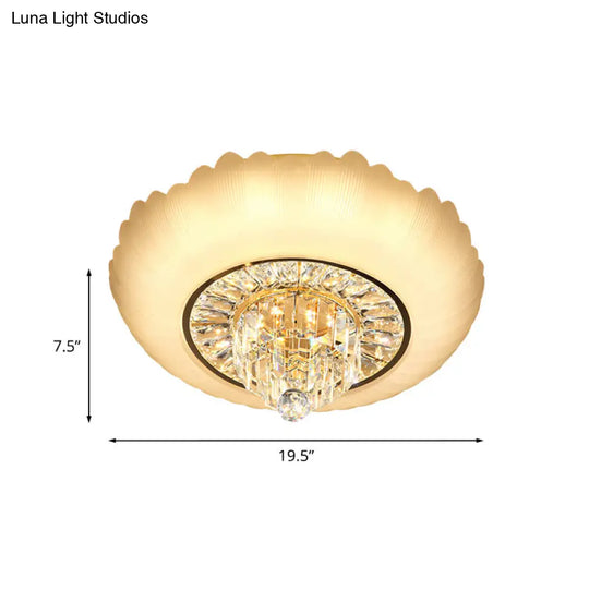 Minimal Led Crystal Flush Light Fixture With Amber Glass Shade - Ceiling Mount For Living Room