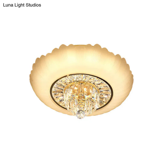 Minimal Led Crystal Flush Light Fixture With Amber Glass Shade - Ceiling Mount For Living Room