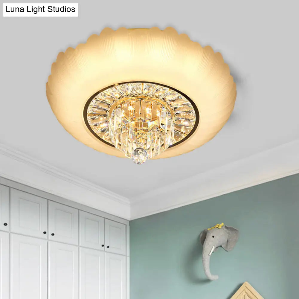 Minimal Led Crystal Flush Light Fixture With Amber Glass Shade - Ceiling Mount For Living Room