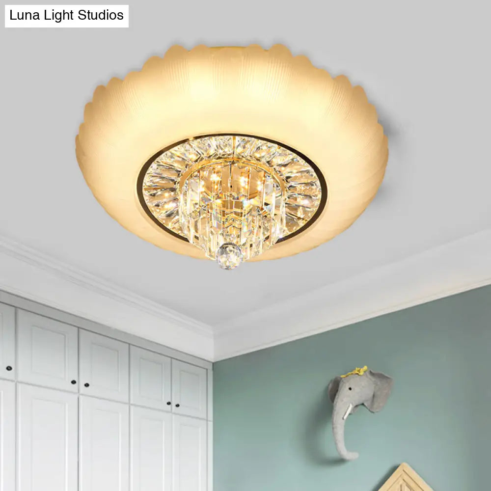 Minimal Led Crystal Flush Light Fixture With Amber Glass Shade - Ceiling Mount For Living Room