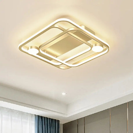 Minimal Led Gold Flush Mounted Acrylic Bedroom Light Fixture In White/Warm / White