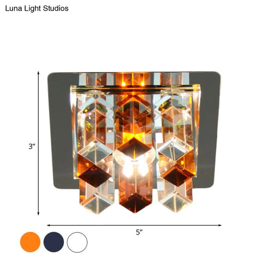 Minimal Square Led Flush Mount Light With Crystal Block - Blue/Clear/Tan Ideal For Hallway Ceiling