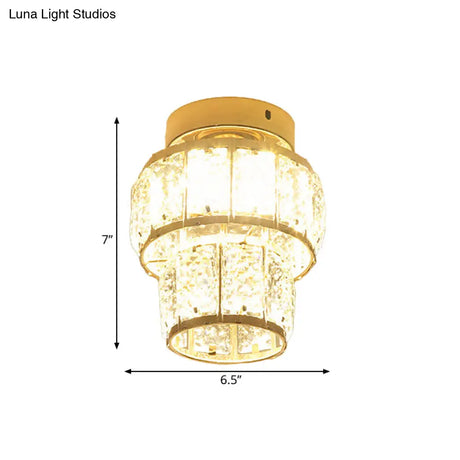 Minimal Style Clear Crystal Block Led Flush Mount Lantern/Cylinder Porch Ceiling Light - Gold