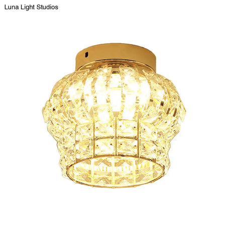 Minimal Style Clear Crystal Block Led Flush Mount Lantern/Cylinder Porch Ceiling Light - Gold