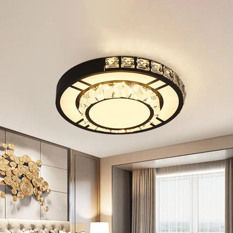 Minimal Style Crystal Led Flush Mount Light Fixture - Black (Square/Round) For Bedroom Ceiling /