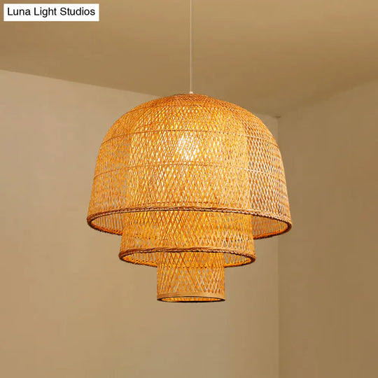 Minimalist 1-Head Bamboo Suspension Pendant Ceiling Light For Tea Room Wood / 23.5’’ B