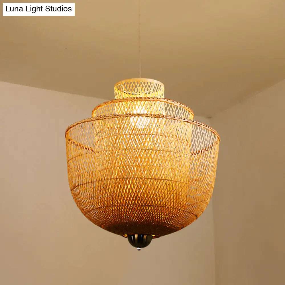 Minimalist 1-Head Bamboo Suspension Pendant Ceiling Light For Tea Room Wood / 31.5’’ A