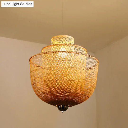 Minimalist 1-Head Bamboo Suspension Pendant Ceiling Light For Tea Room Wood / 31.5’’ A