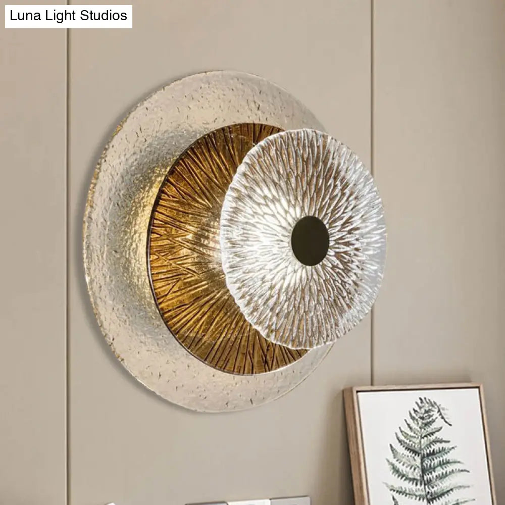 Minimalist 1-Light Brown Ribbed Glass Bell Sconce Wall Mount Lamp For Living Room