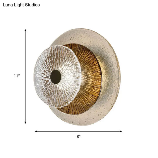 Minimalist 1-Light Brown Ribbed Glass Bell Sconce Wall Mount Lamp For Living Room