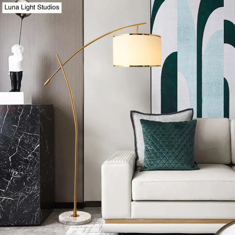 Minimalist 1-Light Fabric Floor Lamp With Marble Base In White