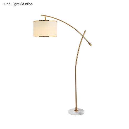 Minimalist 1-Light Fabric Floor Lamp With Marble Base In White