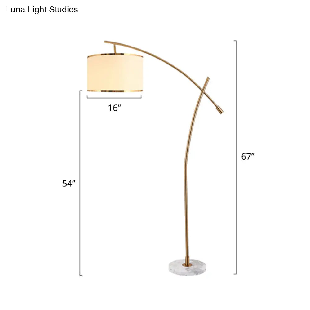 Minimalist 1-Light Fabric Floor Lamp With Marble Base In White