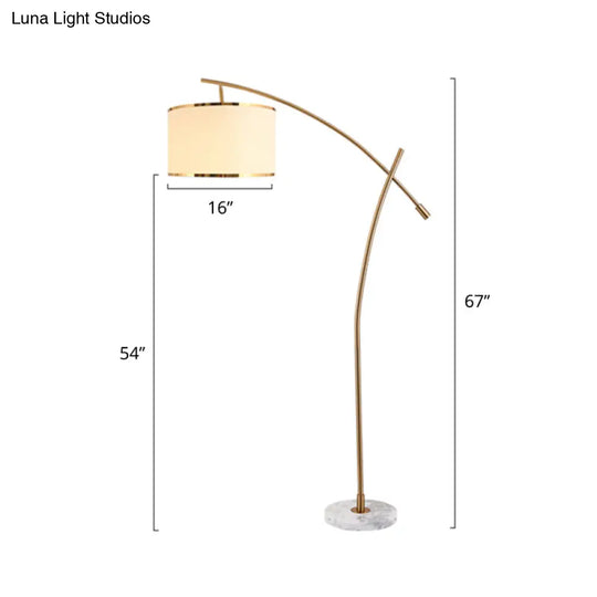 Minimalist 1-Light Fabric Floor Lamp With Marble Base In White