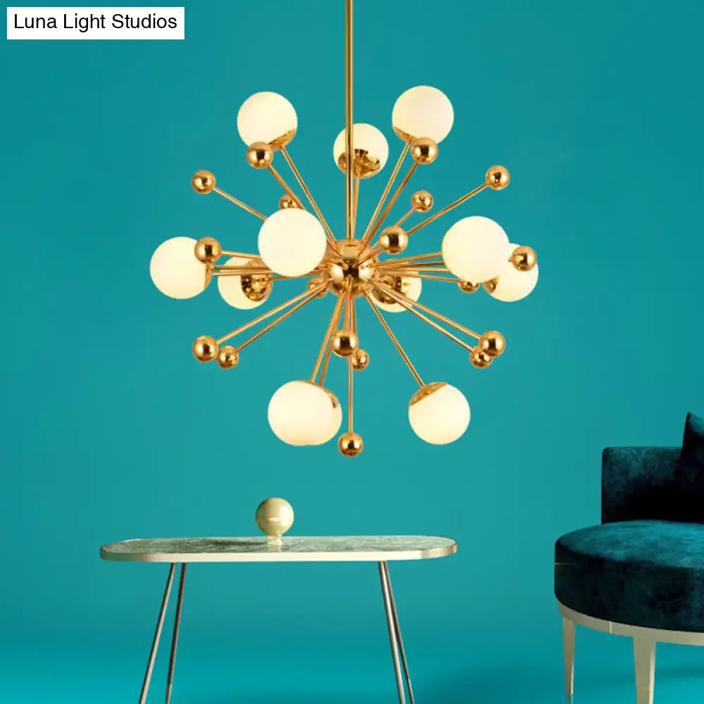 Minimalist 12-Light Cream Glass Pendant Light For Living Room - Golden Dandelion Chandelier