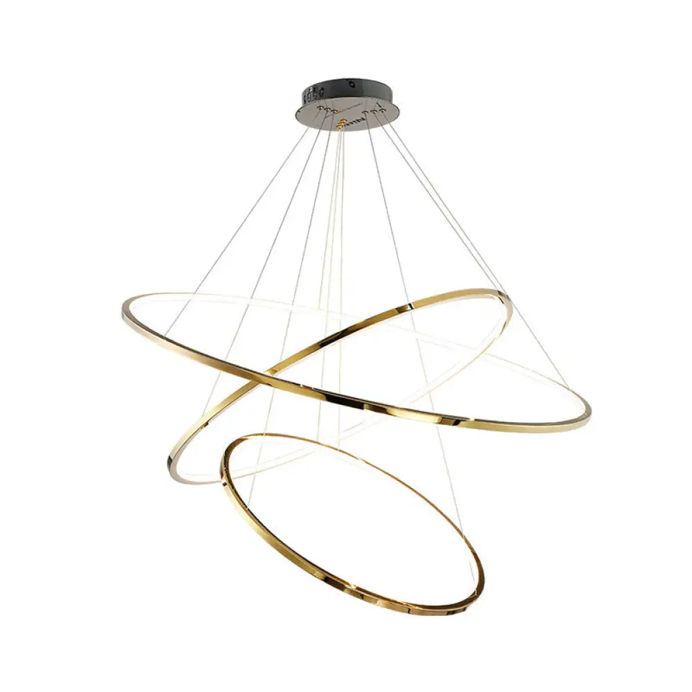 Minimalist 3/5 Tiers Led Pendant Lighting Stainless Steel Living Room Extra-Slim Hoop Chandelier In