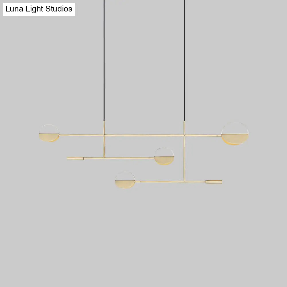 Minimalist 3-Arm Pendant Light With 4 Bulbs For Dining Room Island Gold