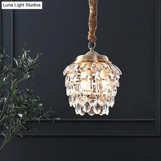 Minimalist Brass K9 Crystal Beaded Artichoke Drop Lamp - 3-Light Ceiling Chandelier For Living Room