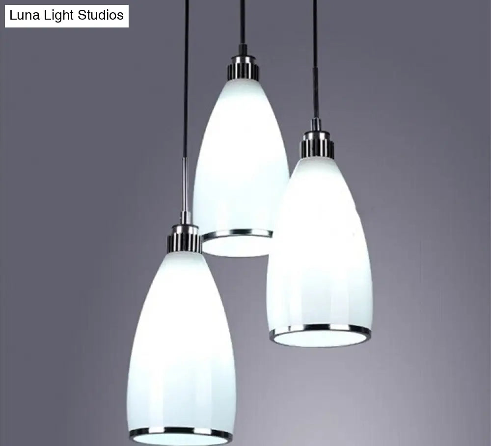 Minimalist 3-Light Satin Opal Glass Cluster Pendant In Chrome - Perfect For Dining Room