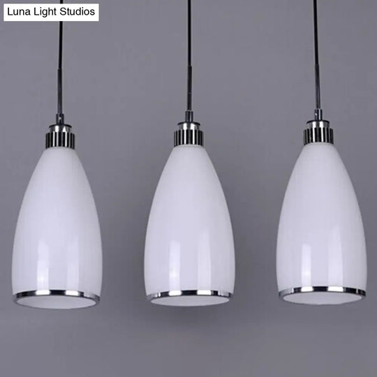 Sleek Satin Opal Glass Cluster Pendant - Minimalist Chrome 3-Light Suspension For Dining Room /