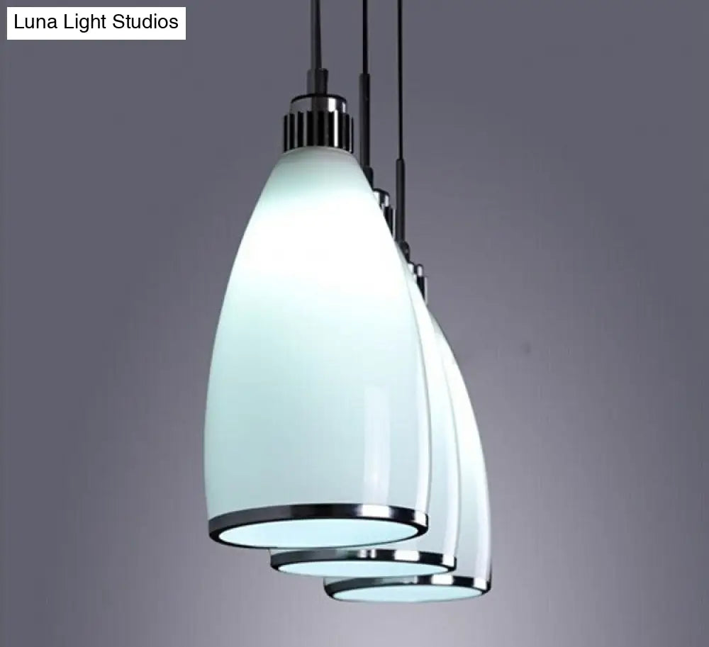 Minimalist 3-Light Satin Opal Glass Cluster Pendant In Chrome - Perfect For Dining Room