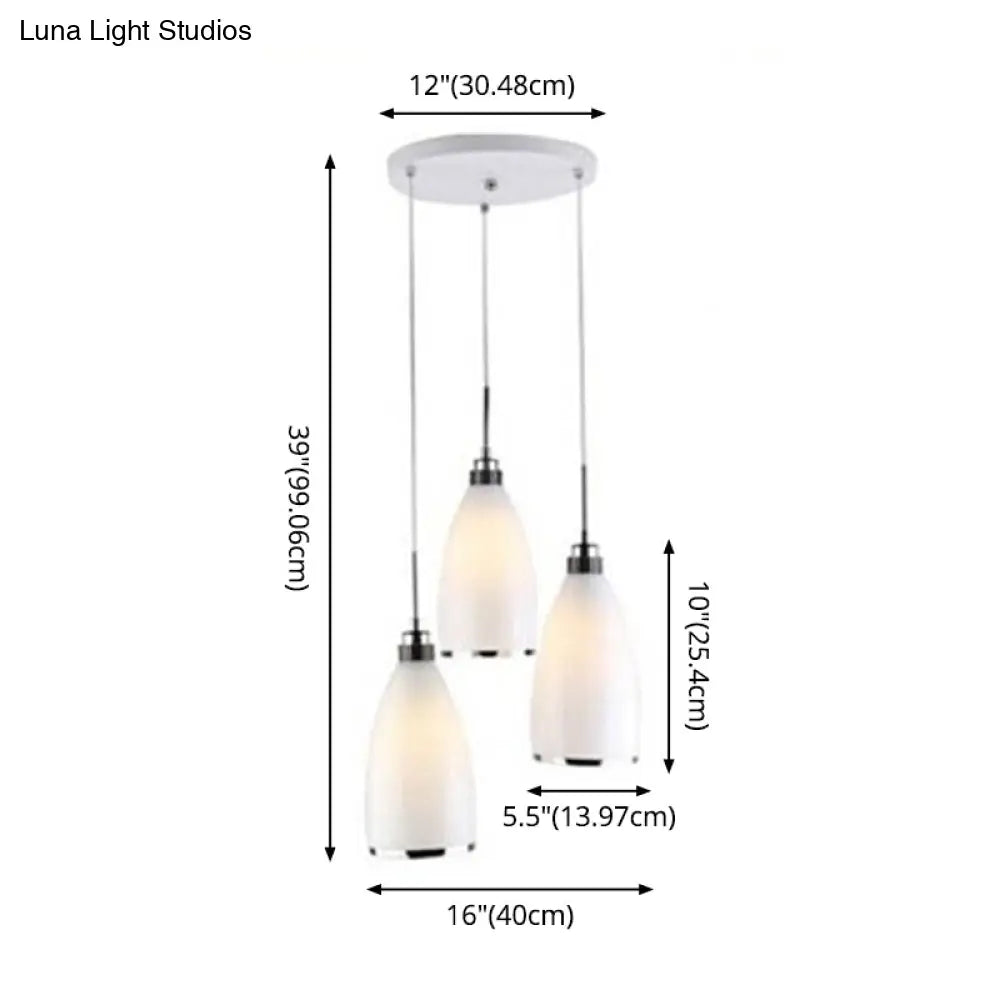 Minimalist 3-Light Satin Opal Glass Cluster Pendant In Chrome - Perfect For Dining Room